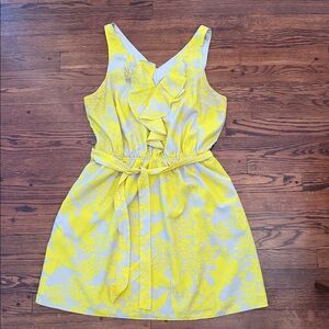 Express Yellow and White Floral Ruffle Belted Dress